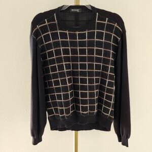 St Croix Wool Sweater Mens Size XL Black Brown Windowpane Pattern